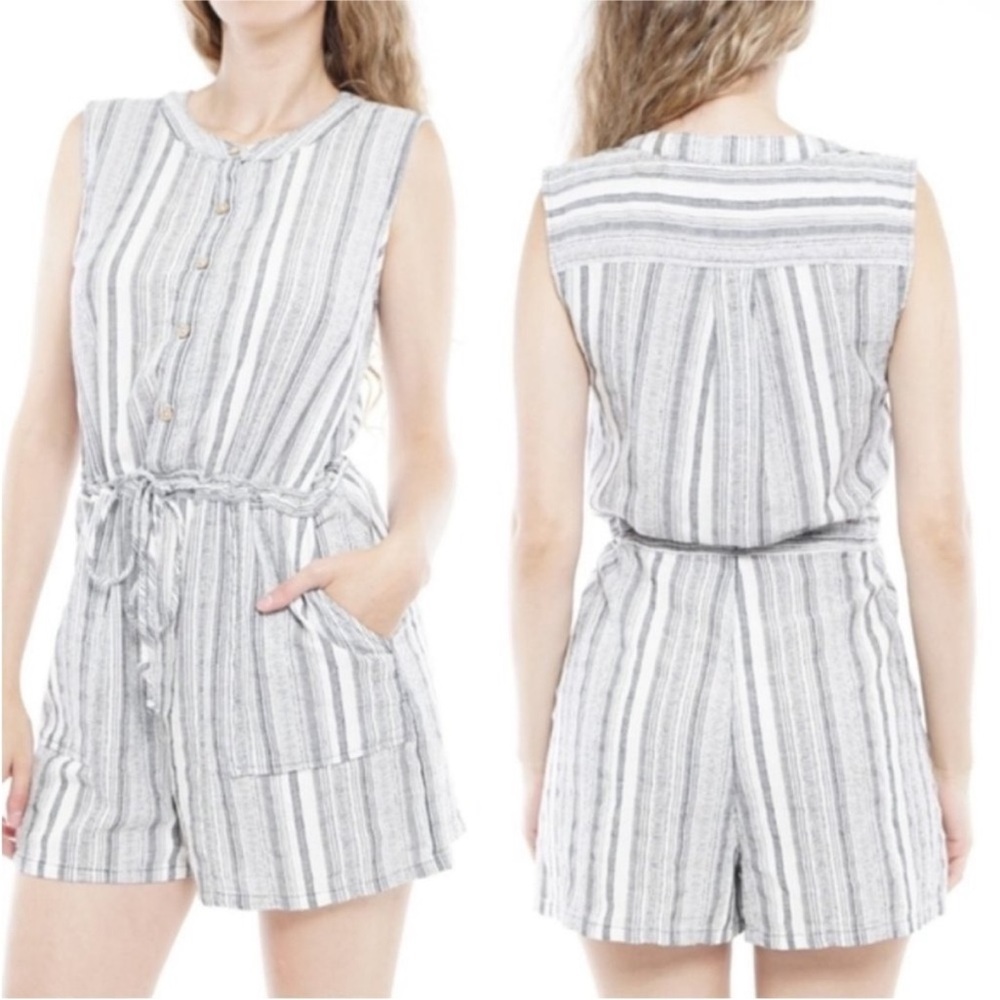 Universal Thread Size Small Blue and White Striped Bohemian Style Summer Romper